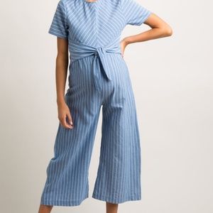 Blue and White Tie Front Maternity Romper/Jumpsuit - Small